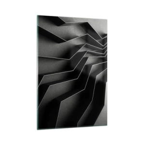 Obraz na szkle - Czarno-biała abstrakcja z geometrycznymi strukturami - 80x120cm - Przestrzenny porządek - Nowoczesna dekoracja ścienna do salonu i sypialni ARTTOR