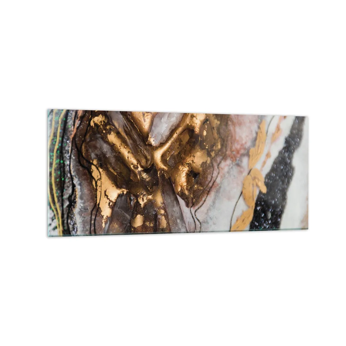 Obraz na szkle - Abstrakcyjna kompozycja z elementami złota i kryształów - 120x50cm - Żywioł ziemi - Nowoczesna dekoracja ścienna do salonu i sypialni ARTTOR
