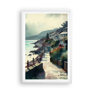 Plakat w białej ramie - Śródziemnomorskie miasteczko - 61x91 cm
