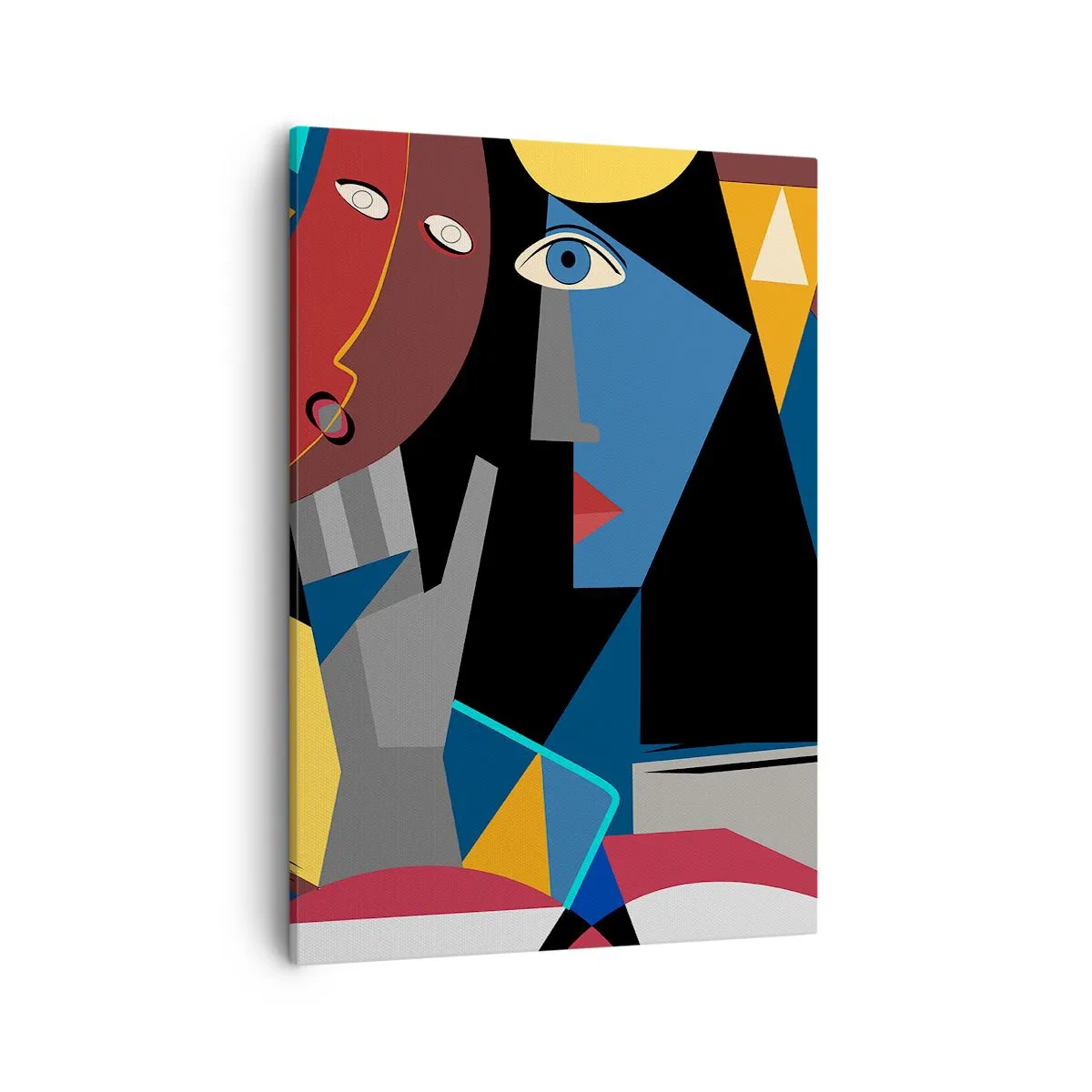 Obraz na płótnie - Kubistyczne przedstawienie dwóch postaci w żywych kolorach - 50x70cm - Rozmowa kubistów - Nowoczesna dekoracja ścienna do salonu, kuchni i sypialni ARTTOR