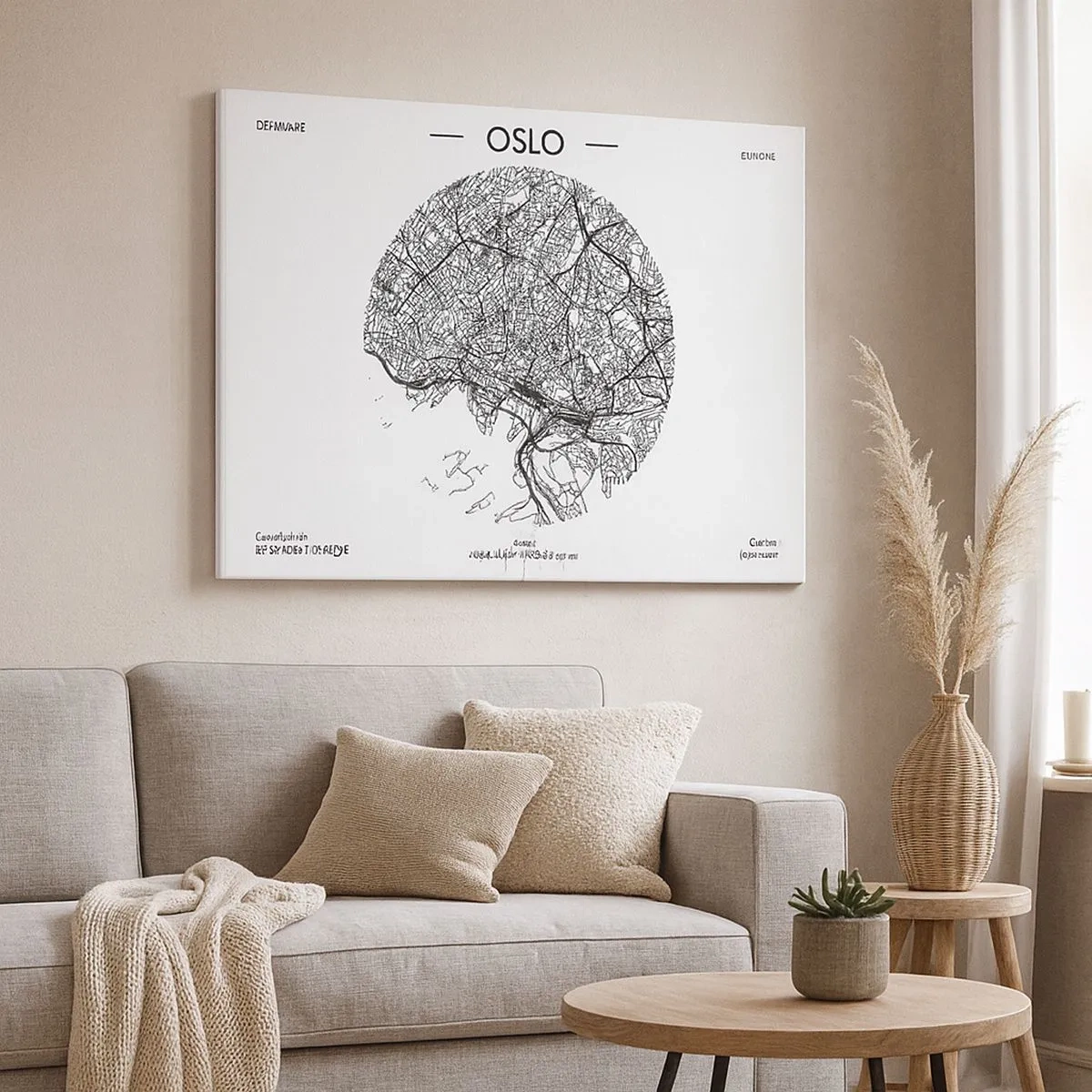 Obraz na płótnie - Mapa Oslo w minimalistycznym, czarno-białym stylu - 70x50cm - Anatomia Oslo - Nowoczesna dekoracja ścienna do salonu i sypialni ARTTOR