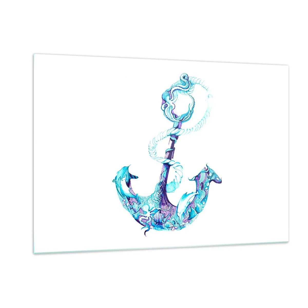Obraz na szkle - Kotwica z motywami morskimi w artystycznym stylu - 120x80cm - Powiernica tajemnic morza - Nowoczesna dekoracja ścienna do salonu, kuchni i sypialni ARTTOR