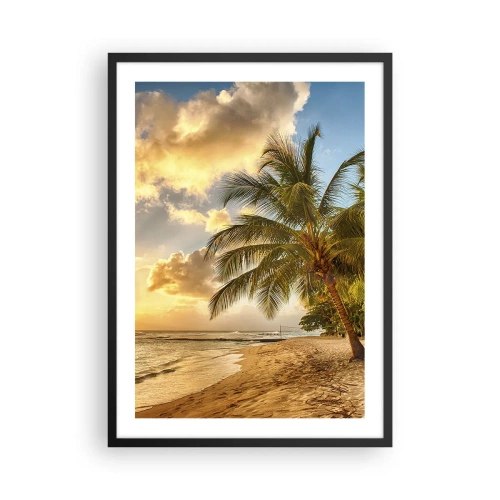 Plakat w czarnej ramie - Plaża z palmami i złotym zachodem słońca - 50x70cm - Wieczne lato, zawsze wakacje - Nowoczesna dekoracja ścienna do salonu i sypialni ARTTOR