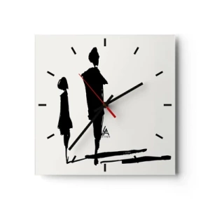 Zegar ścienny - Sylwetki dwóch osób w czerni na jasnym tle - 30x30cm - Na pewno razem? - Nowoczesna dekoracja ścienna do salonu i sypialni ARTTOR
