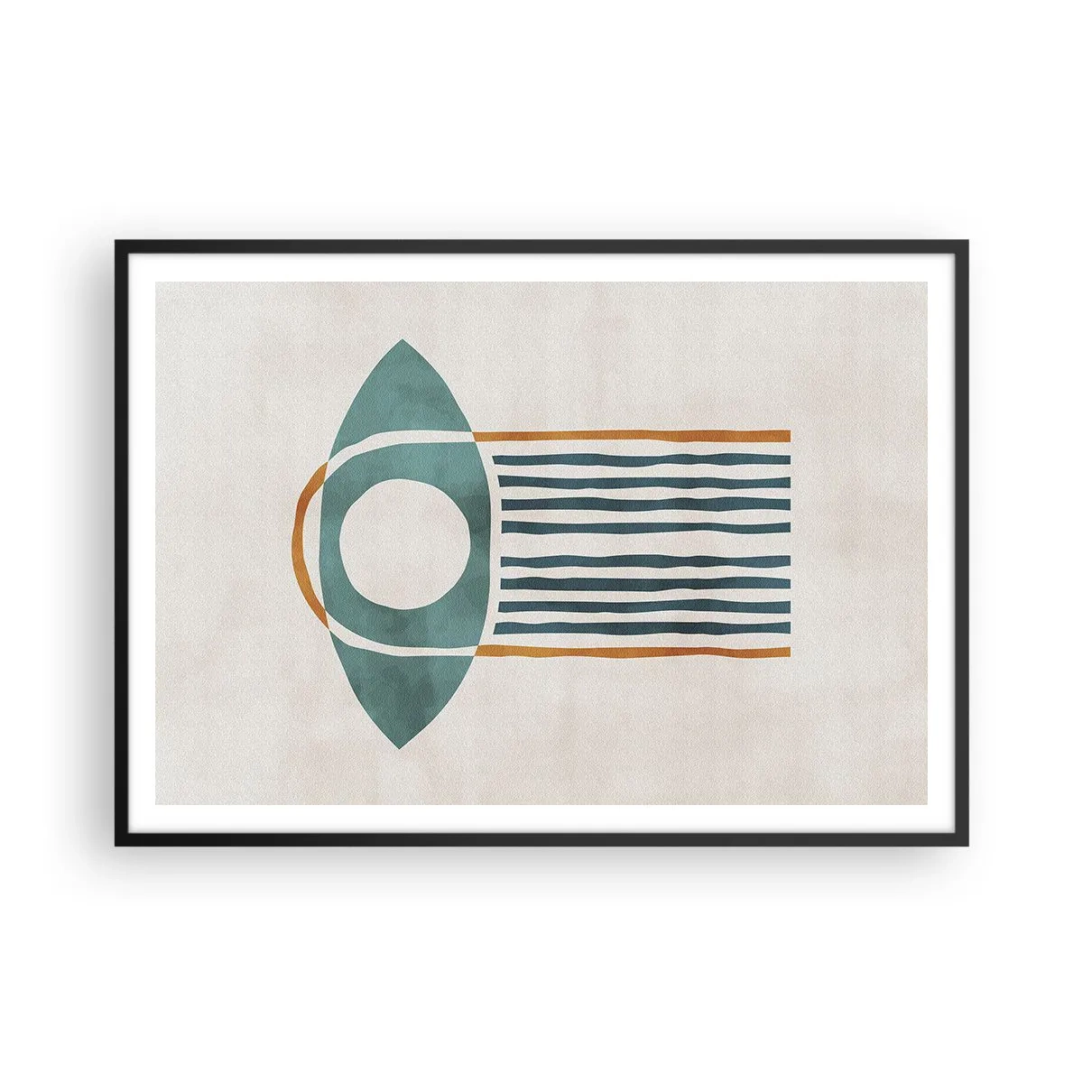 Plakat w czarnej ramie - Geometryczny wzór w odcieniach zieleni i pomarańczu - 100x70cm - Znaki i rytuały - Nowoczesna dekoracja ścienna do salonu i sypialni ARTTOR