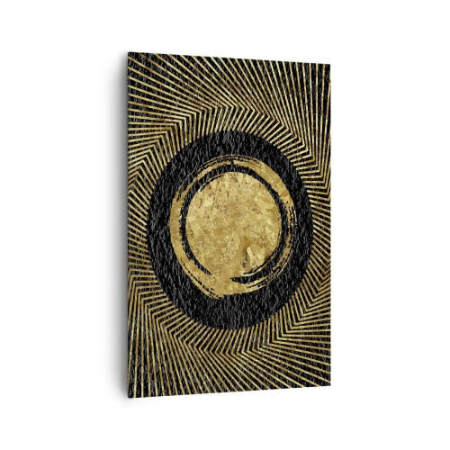 Obraz na płótnie - Geometryczna kompozycja w czerni i złocie z promieniami - 80x120cm - Kompozycja glamour - Nowoczesna dekoracja ścienna do salonu i sypialni ARTTOR