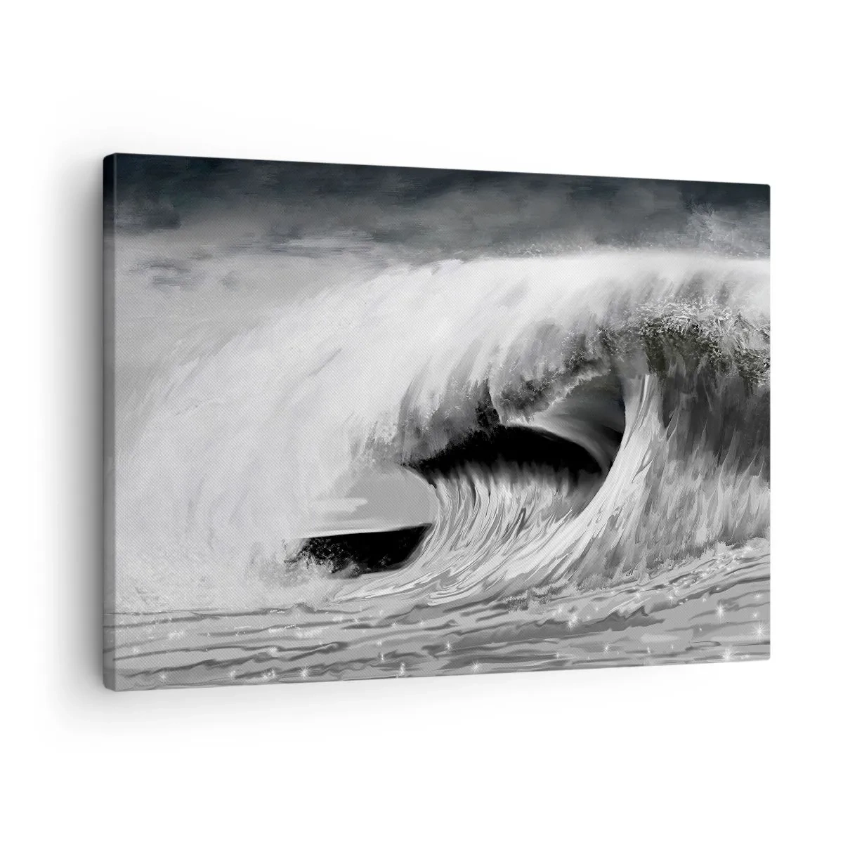 Obraz na płótnie - Dramatyczna fala oceaniczna w monochromatycznym ujęciu - 70x50cm - Gniew oceanu - Nowoczesna dekoracja ścienna do salonu i sypialni ARTTOR