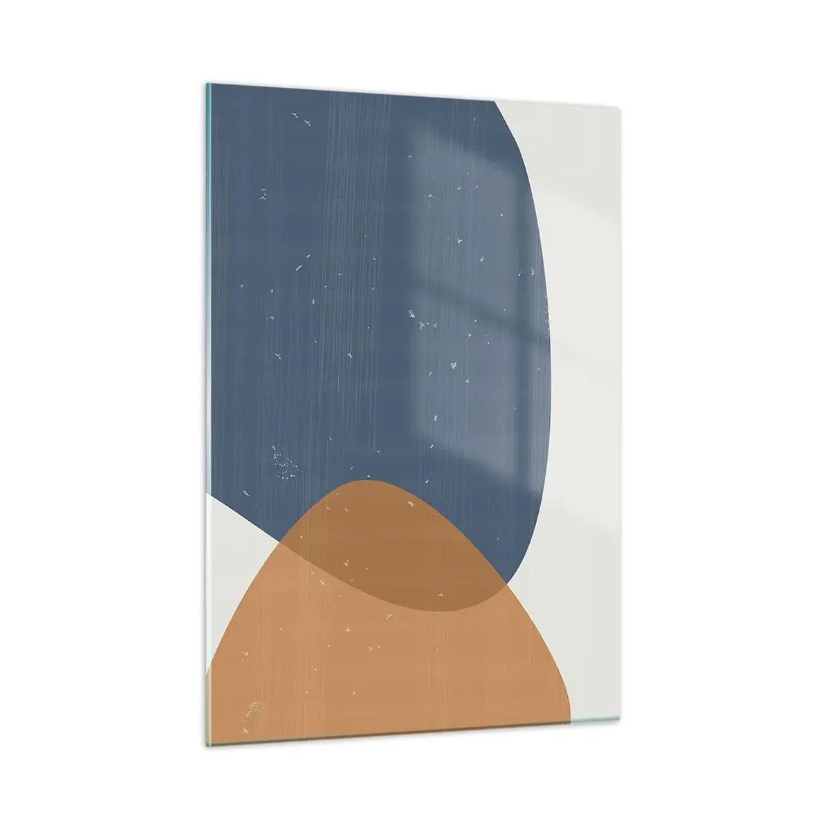 Obraz na szkle - Geometryczna kompozycja z granatowym i beżowym owalem - 50x70cm - Owale i wpływy - Nowoczesna dekoracja ścienna do salonu, kuchni i sypialni ARTTOR