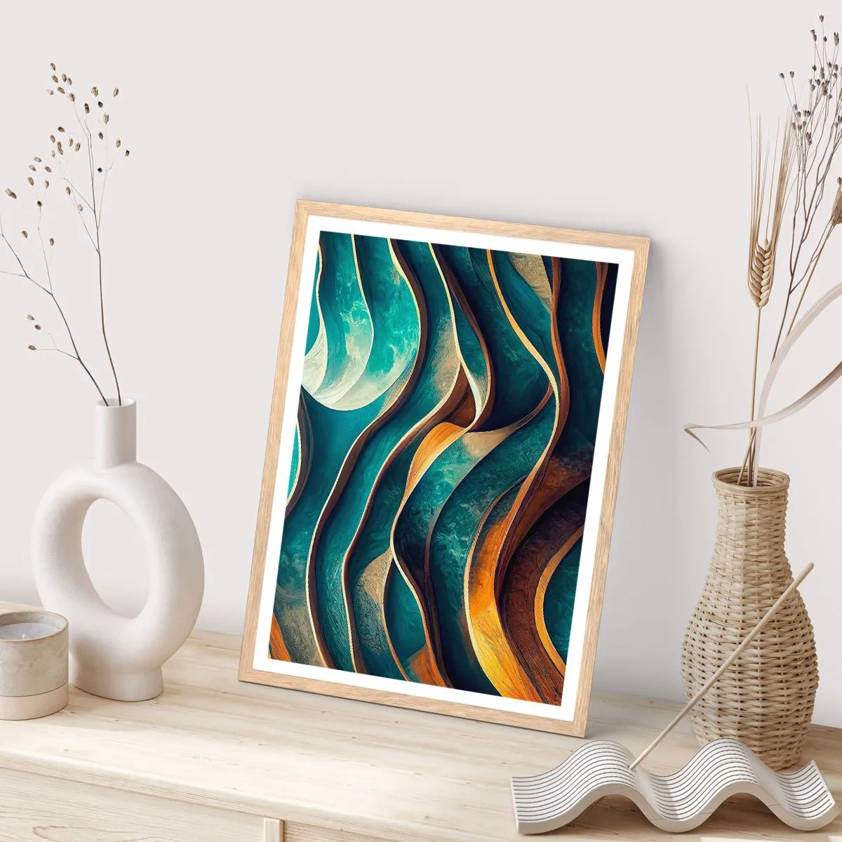 Plakat w ramie jasny dąb - Meandry błękitu - 50x70 cm