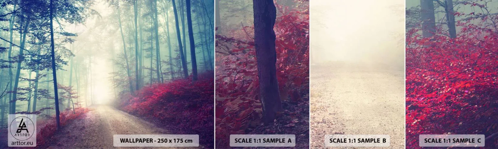 Fototapeta Próbka Samoprzylepna Deluxe Sticker - Jak dobrze wstać skoro świt - Krajobraz, Las, Leśna Droga - 100x30 cm