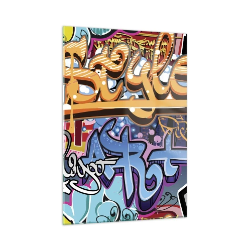 Obraz na szkle - Kolorowe graffiti z dynamicznymi napisami i rysunkami - 50x70cm - Murale, murale, murale… - Nowoczesna dekoracja ścienna do salonu, kuchni i sypialni ARTTOR