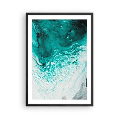 Plakat w czarnej ramie - Abstrakcyjny wzór w turkusie i bieli - 50x70cm - Rozpłynąć się w bieli i turkusie - Nowoczesna dekoracja ścienna do salonu i sypialni ARTTOR