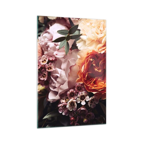 Obraz na szkle - Kompozycja kolorowych kwiatów w zbliżeniu - 70x100cm - Otulone pięknem - Nowoczesna dekoracja ścienna do salonu i sypialni ARTTOR