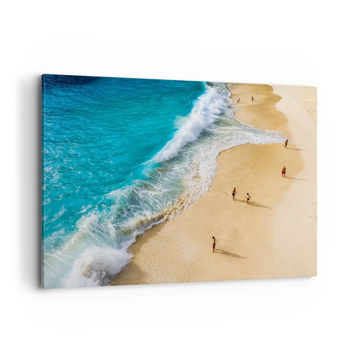 Obraz na płótnie - Plaża z turkusową wodą i spacerującymi ludźmi - 100x70cm - A potem słońce, plaża… - Nowoczesna dekoracja ścienna do salonu, kuchni i sypialni ARTTOR