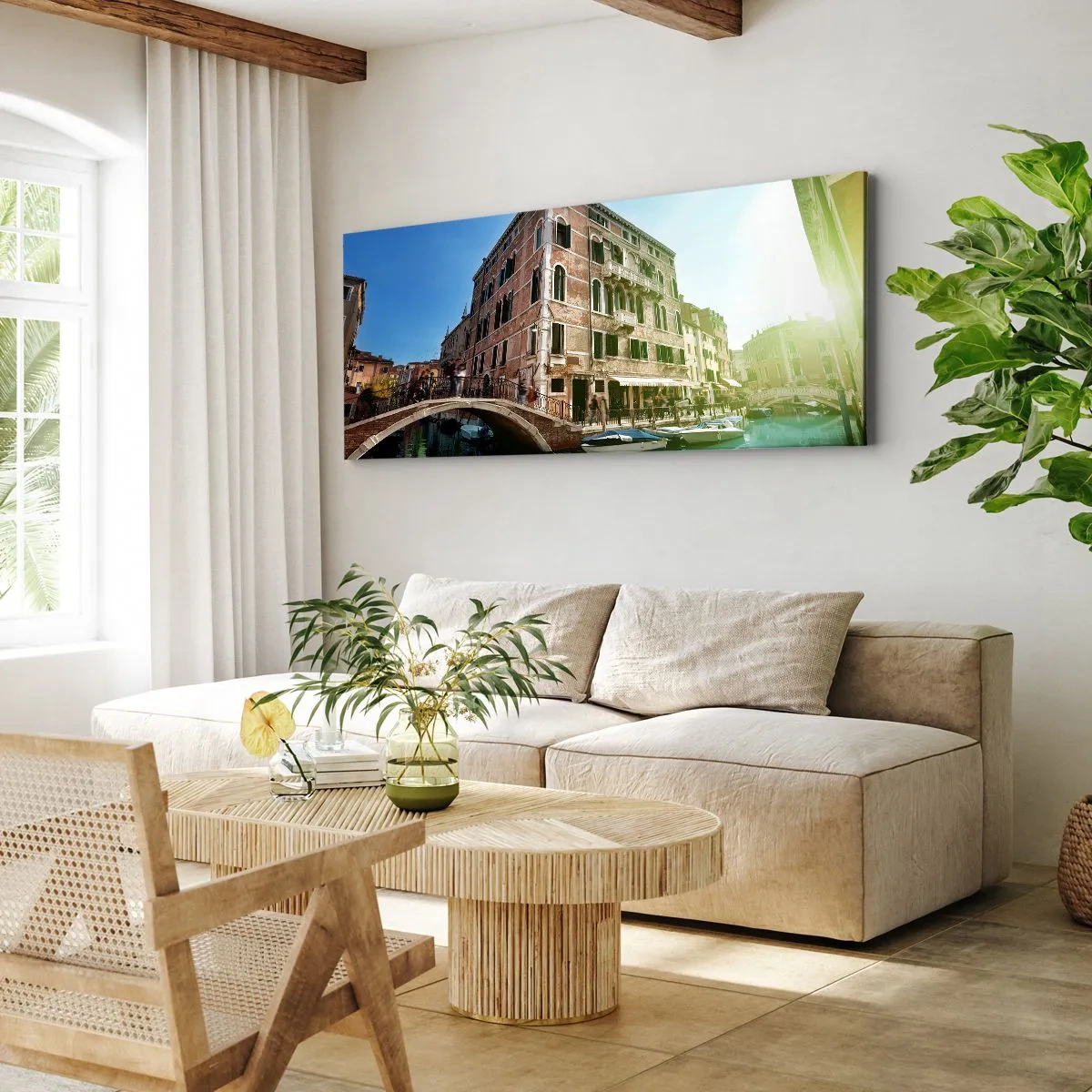 Obraz na płótnie - Most i kanał w Wenecji z historyczną architekturą - 160x50cm - Wenecja - Amore Mio - Nowoczesna dekoracja ścienna do salonu i sypialni ARTTOR