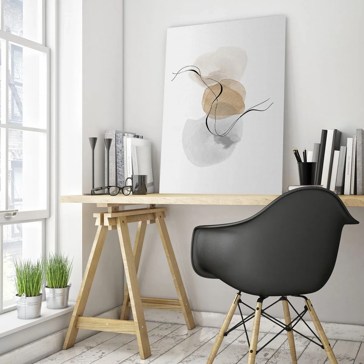 Obraz na szkle - Subtelna abstrakcja z pastelowymi plamami i czarnymi liniami - 50x70cm - Powietrzne paciorki - Nowoczesna dekoracja ścienna do salonu, kuchni i sypialni ARTTOR