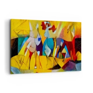 Obraz na płótnie - Kolorowa abstrakcja przedstawiająca postacie w geometrycznej formie - 120x80cm - Słońce - życie - radość - Nowoczesna dekoracja ścienna do salonu, kuchni i sypialni ARTTOR