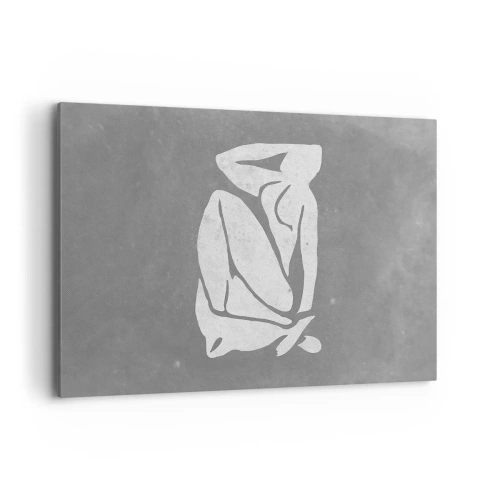 Obraz na płótnie - Minimalistyczny rysunek sylwetki na szarym tle - 120x80cm - W zamyśleniu - Nowoczesna dekoracja ścienna do salonu, kuchni i sypialni ARTTOR
