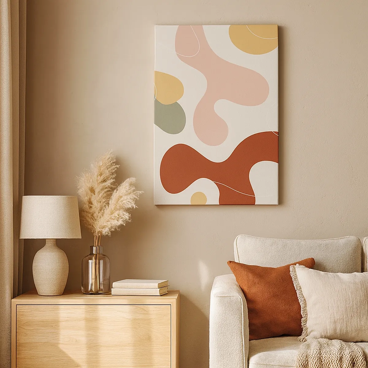 Obraz na płótnie - Abstrakcyjne kształty w pastelowych i ziemistych kolorach - 50x70cm - Esy czy floresy? - Nowoczesna dekoracja ścienna do salonu, kuchni i sypialni ARTTOR