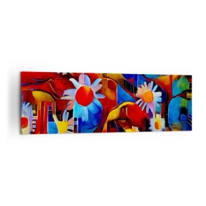 Obraz na płótnie - Abstrakcyjne kwiaty na tle geometrycznych wzorów - 160x50cm - Kolory życia - Nowoczesna dekoracja ścienna do salonu i sypialni ARTTOR