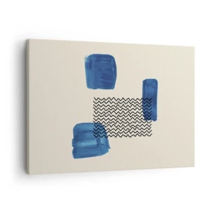 Obraz na płótnie - Abstrakcyjna kompozycja z niebieskimi plamami i falistymi liniami - 70x50cm - Abstrakcyjny kwartet - Nowoczesna dekoracja ścienna do salonu i sypialni ARTTOR
