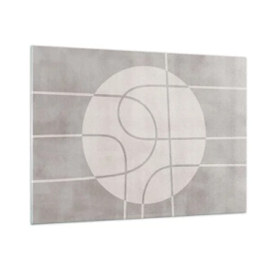 Obraz na szkle - Beżowe linie i okręgi tworzące geometryczną kompozycję - 100x70cm - Koliście i na wprost - Nowoczesna dekoracja ścienna do salonu, kuchni i sypialni ARTTOR