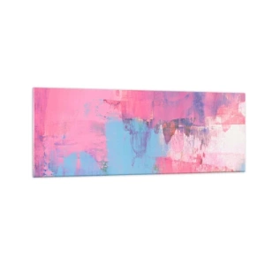 Obraz na szkle - Abstrakcyjna kompozycja w różu i błękicie - 140x50cm - Róż, błękit i szczypta światła - Nowoczesna dekoracja ścienna do salonu i sypialni ARTTOR