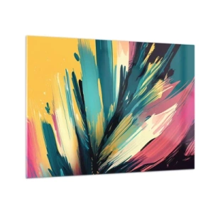 Obraz na szkle - Dynamiczne pociągnięcia pędzla w żywych kolorach - 70x50cm - Kompozycja – eksplozja radości - Nowoczesna dekoracja ścienna do salonu i sypialni ARTTOR
