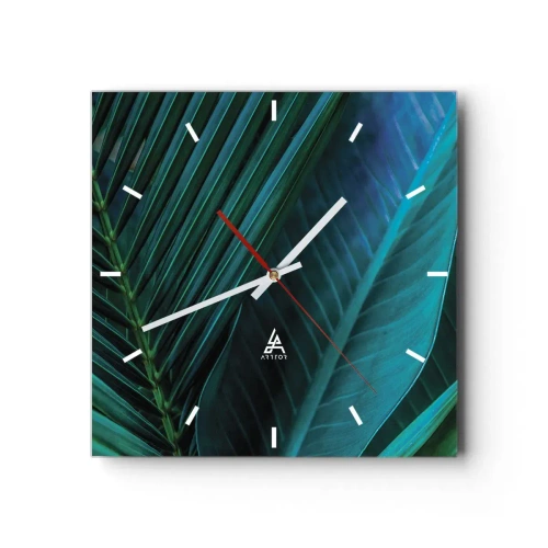 Zegar ścienny - Zbliżenie na tropikalne zielone liście - 30x30cm - Anatomia zieleni - Nowoczesna dekoracja ścienna do salonu i sypialni ARTTOR