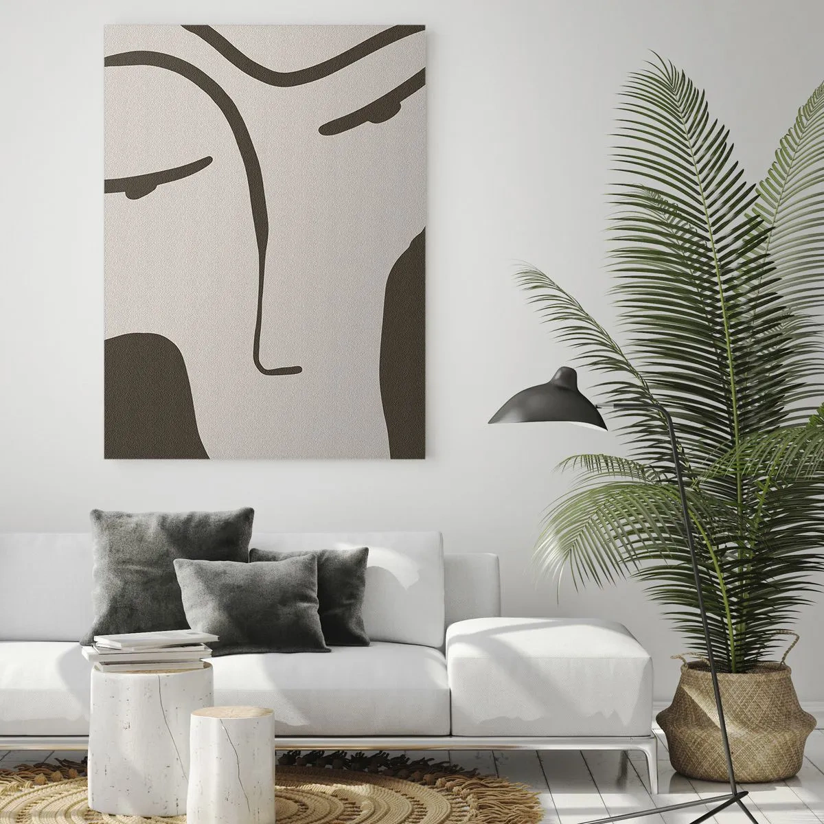 Obraz na szkle - Minimalistyczny abstrakcyjny portret twarzy w stonowanych barwach - 70x100cm - Jak z obrazu Modiglianiego - Nowoczesna dekoracja ścienna do salonu i sypialni ARTTOR