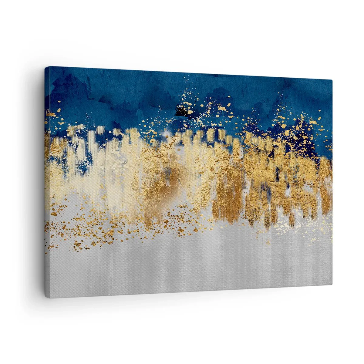 Obraz na płótnie - Abstrakcyjna kompozycja w odcieniach złota i granatu - 70x50cm - Nowoczesna kompozycja z błyskiem - Nowoczesna dekoracja ścienna do salonu i sypialni ARTTOR
