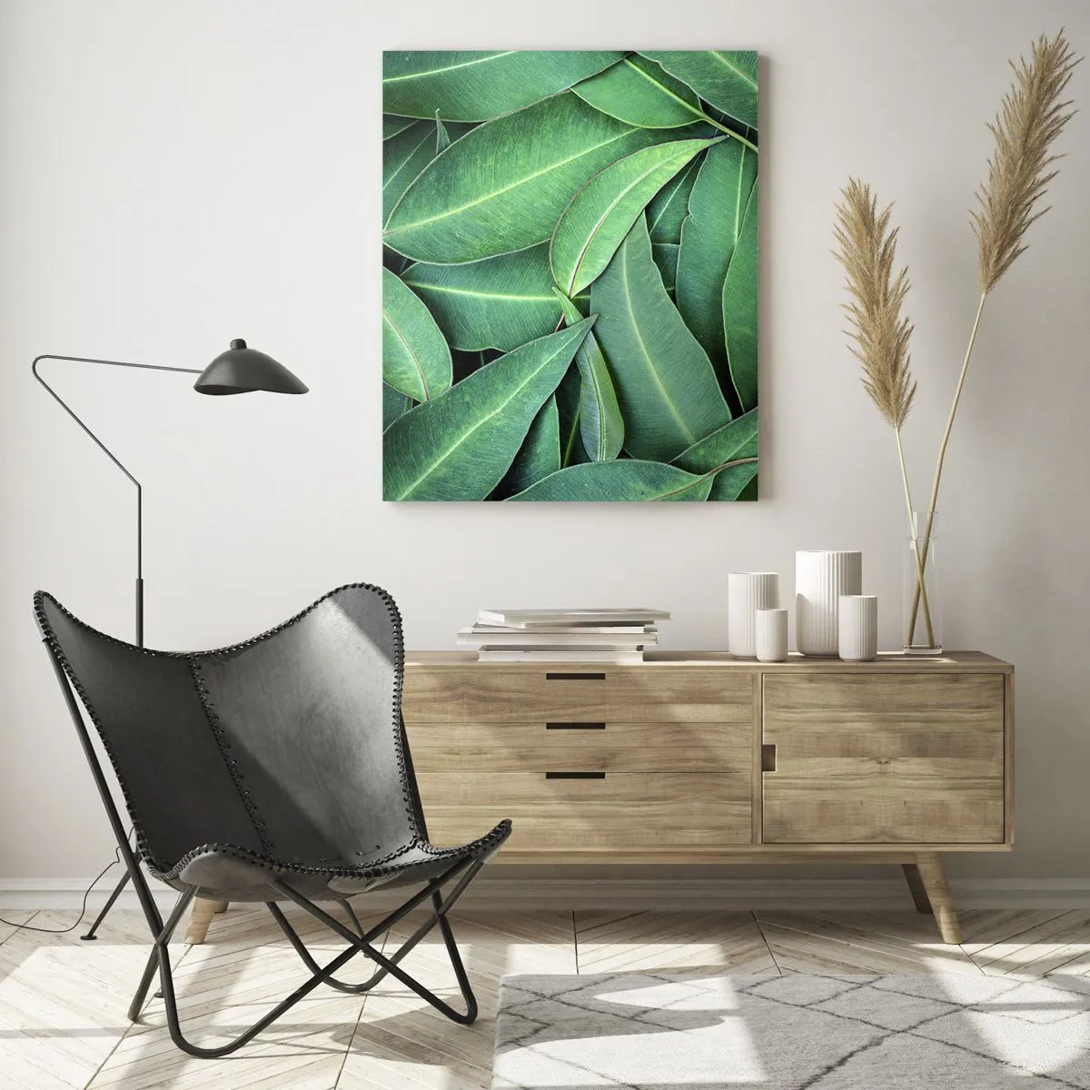 Obraz na szkle - Zbliżenie zielonych liści ułożonych warstwowo - 50x70cm - Soczyste i świeże - Nowoczesna dekoracja ścienna do salonu, kuchni i sypialni ARTTOR