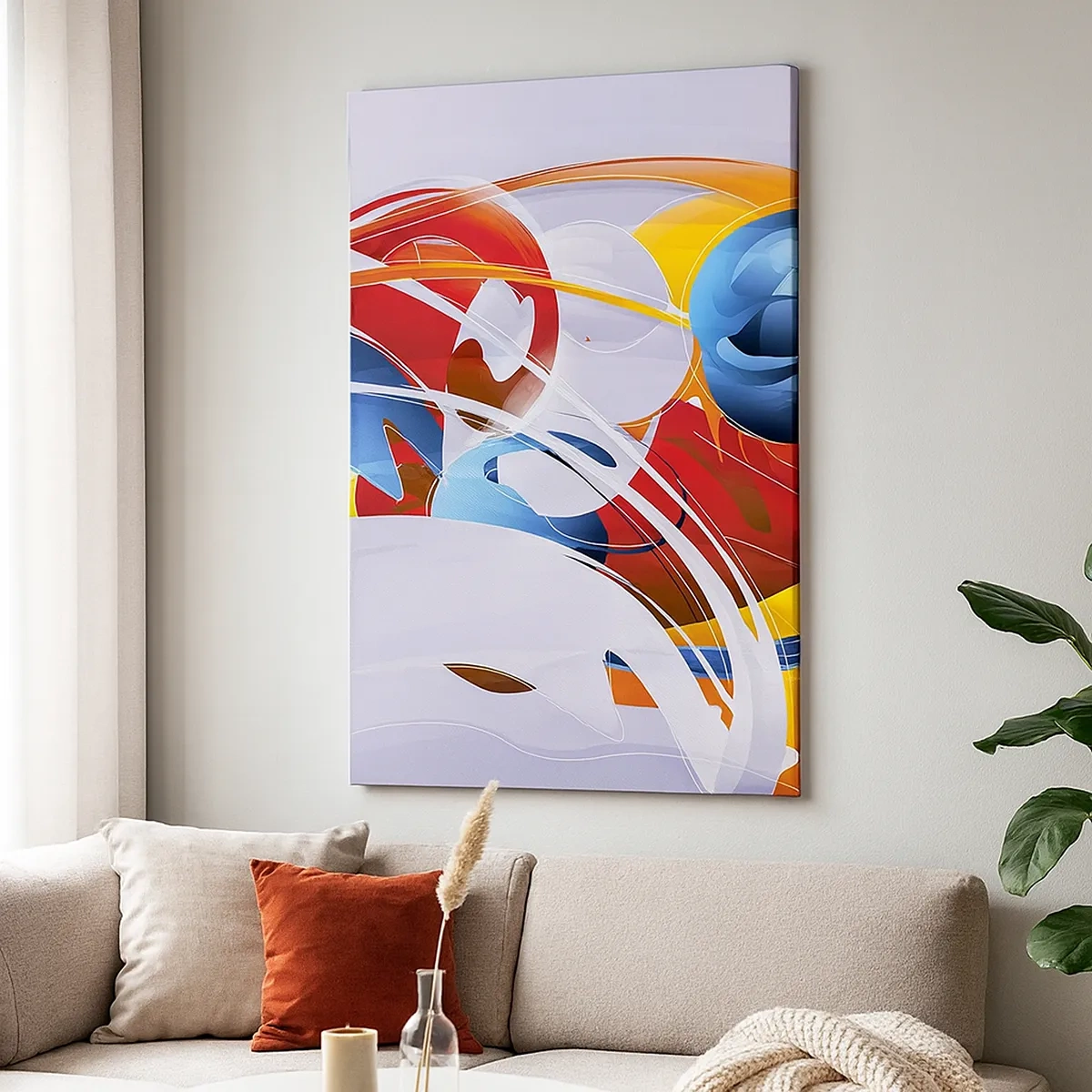 Obraz na płótnie - Kolorowa abstrakcja z dynamicznymi liniami - 50x70cm - Taniec żywiołów - Nowoczesna dekoracja ścienna do salonu, kuchni i sypialni ARTTOR