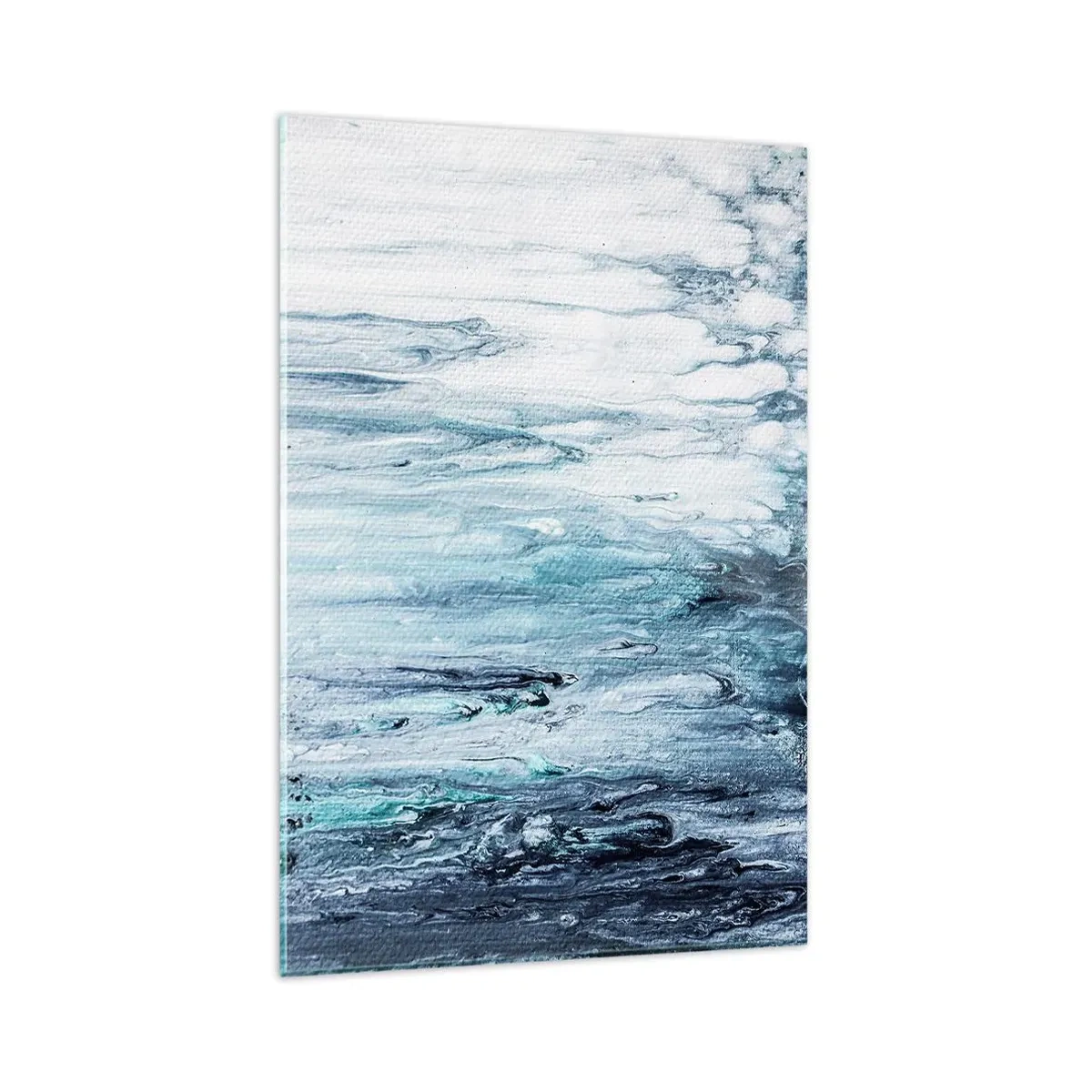 Obraz na szkle - Abstrakcyjne niebieskie i białe smugi przypominające sople lodu - 80x120cm - Sople błękitu - Nowoczesna dekoracja ścienna do salonu i sypialni ARTTOR