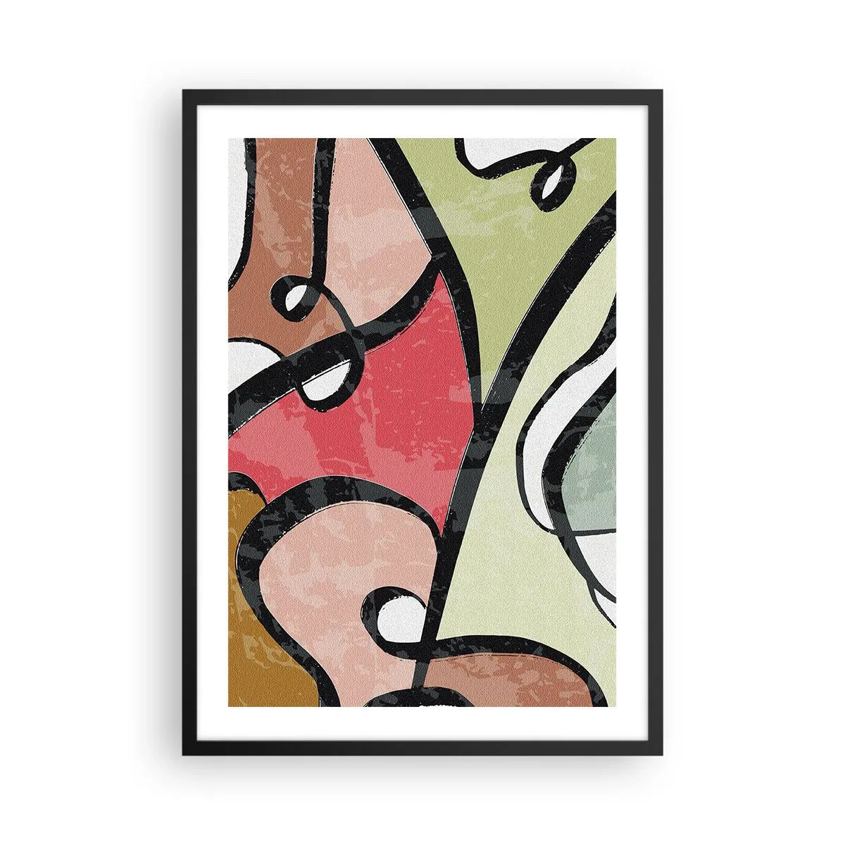 Plakat w czarnej ramie - Kolorowa abstrakcja z czarnymi konturami - 50x70cm - Piruety wśród barw - Nowoczesna dekoracja ścienna do salonu i sypialni ARTTOR