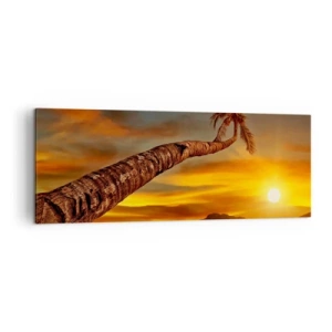 Obraz na płótnie - Palma na plaży o zachodzie słońca z widokiem na morze - 140x50cm - Egzotyczne wakacje, karaibska przygoda - Nowoczesna dekoracja ścienna do salonu i sypialni ARTTOR