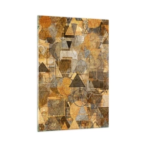 Obraz na szkle - Abstrakcyjne geometryczne wzory w odcieniach złota - 80x120cm - Świat ujęty w formę - Nowoczesna dekoracja ścienna do salonu i sypialni ARTTOR