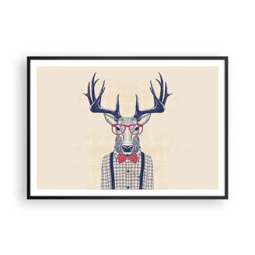 Plakat w czarnej ramie - Stylizowana grafika jelenia w okularach i muszce - 100x70cm - Zabawna ekstrawagancja - Nowoczesna dekoracja ścienna do salonu i sypialni ARTTOR