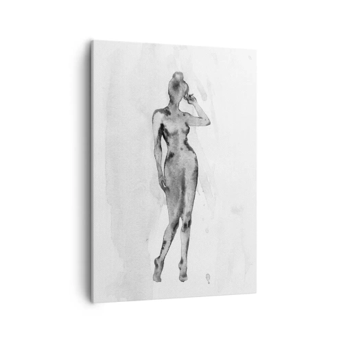 Obraz na płótnie - Sylwetka kobiety namalowana w stylu akwareli w odcieniach szarości - 50x70cm - Studium ideału kobiecości - Nowoczesna dekoracja ścienna do salonu, kuchni i sypialni ARTTOR