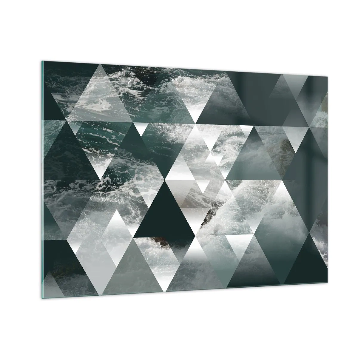 Obraz na szkle - Abstrakcyjna kompozycja trójkątów z motywem fal wodnych - 100x70cm - Kryształowa perspektywa - Nowoczesna dekoracja ścienna do salonu, kuchni i sypialni ARTTOR