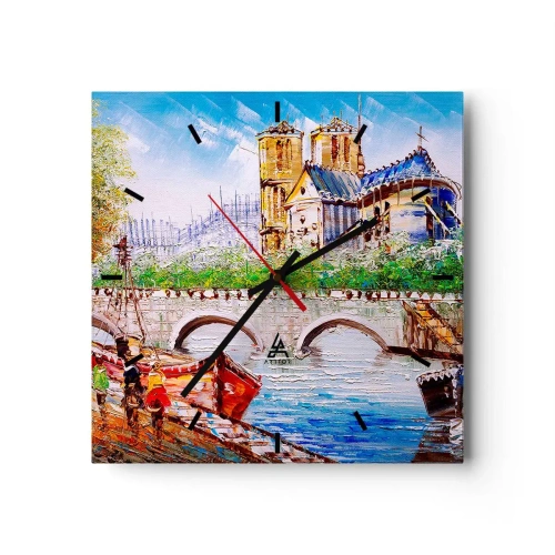 Zegar ścienny - Pejzaż z mostem i katedrą w klasycznym stylu - 30x30cm - Ich czas nigdy nie mija - Nowoczesna dekoracja ścienna do salonu i sypialni ARTTOR