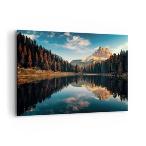 Obraz na płótnie - Górski krajobraz z jeziorem i lasem - 120x80cm - Pejzaż podwójny - Nowoczesna dekoracja ścienna do salonu, kuchni i sypialni ARTTOR