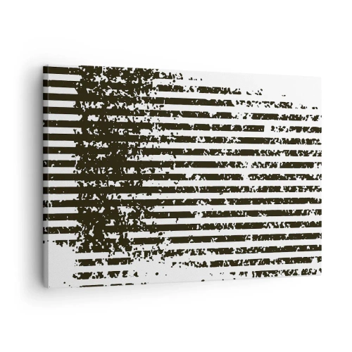 Obraz na płótnie - Abstrakcyjne linie z efektem przetarcia w czerni i bieli - 70x50cm - Rytm i szum - Nowoczesna dekoracja ścienna do salonu i sypialni ARTTOR