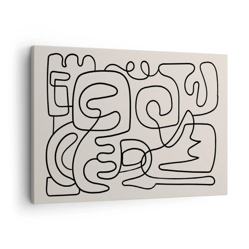 Obraz na płótnie - Abstrakcyjny wzór line art w czerni na jasnym tle - 70x50cm - Po śladzie - Nowoczesna dekoracja ścienna do salonu i sypialni ARTTOR