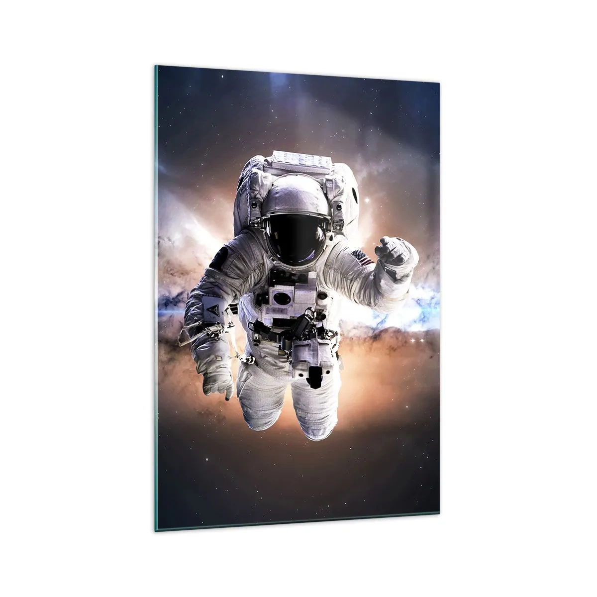 Obraz na szkle - Astronauta w przestrzeni kosmicznej - 70x100cm - Pozdrowienia z kosmosu - Nowoczesna dekoracja ścienna do salonu i sypialni ARTTOR