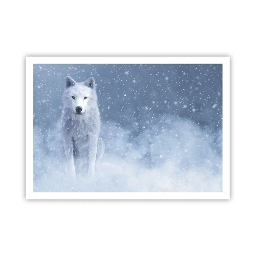 Plakat - Biały wilk w śnieżnej scenerii - 100x70cm - W zimowym duchu - Nowoczesna dekoracja ścienna do salonu i sypialni ARTTOR