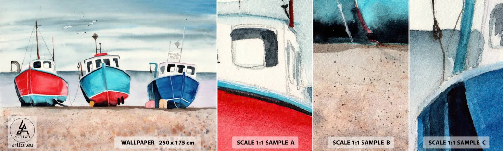 Fototapeta Próbka Samoprzylepna Deluxe Sticker - Gotowe na połów - Marynistyczny, Nadmorski, Kutry Rybackie - 100x30 cm