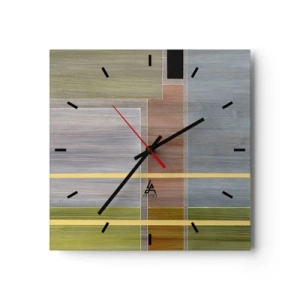 Zegar ścienny - Geometryczna kompozycja w pastelowych barwach z prostokątami - 30x30cm - Prosto i spokojnie - Nowoczesna dekoracja ścienna do salonu i sypialni ARTTOR