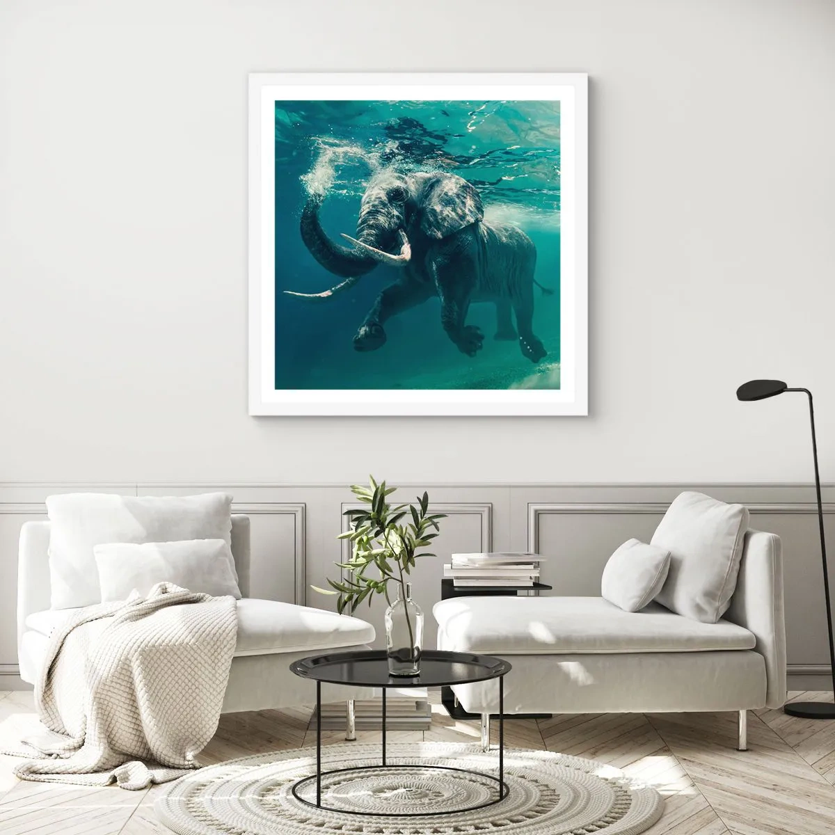 Plakat w białej ramie - Wszyscy lubią pływać - 50x50 cm