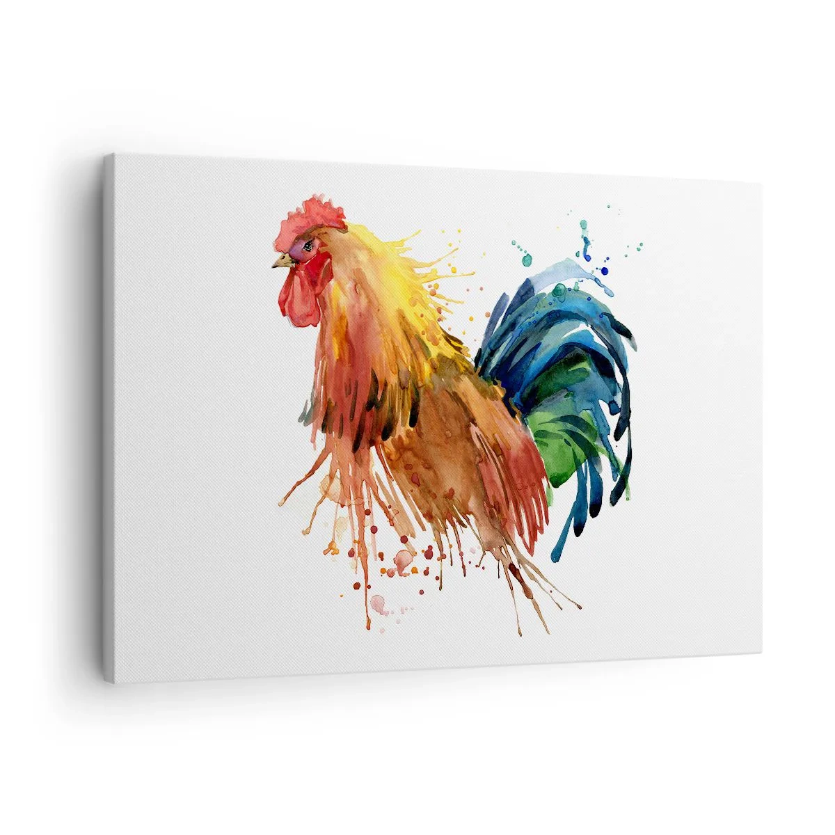 Obraz na płótnie - Kolorowy kogut w akwarelowym stylu - 70x50cm - Królewska szata, królewska duma - Nowoczesna dekoracja ścienna do salonu i sypialni ARTTOR